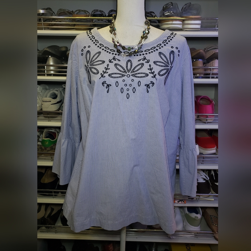 Talbots Striped and Embrodered Detailed Top